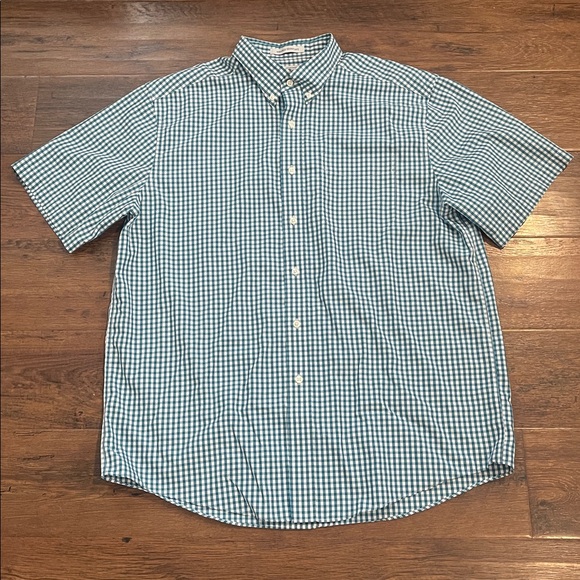 LL Bean Short Sleeve Plaid Shirt Size Large Teal - Picture 1 of 8